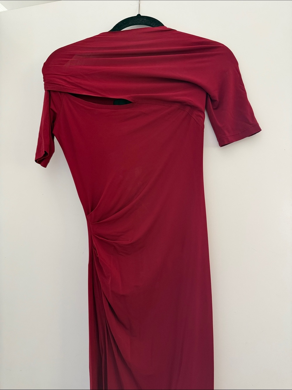 Donna Karan Off-the-Shoulder Draped Dress in Deep Wine